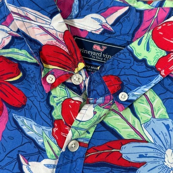 Vineyard Vines Tropical Print Button Front Slim Fit Murray Shirt Blue XL - Picture 4 of 11
